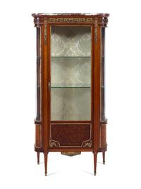 A Louis XVI Style Gilt Bronze Mounted Parquetry Vitrine Cabinet