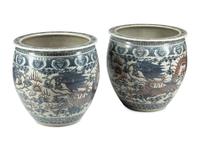 A Pair of Large Chinese Blue and White Porcelain Fish Bowls