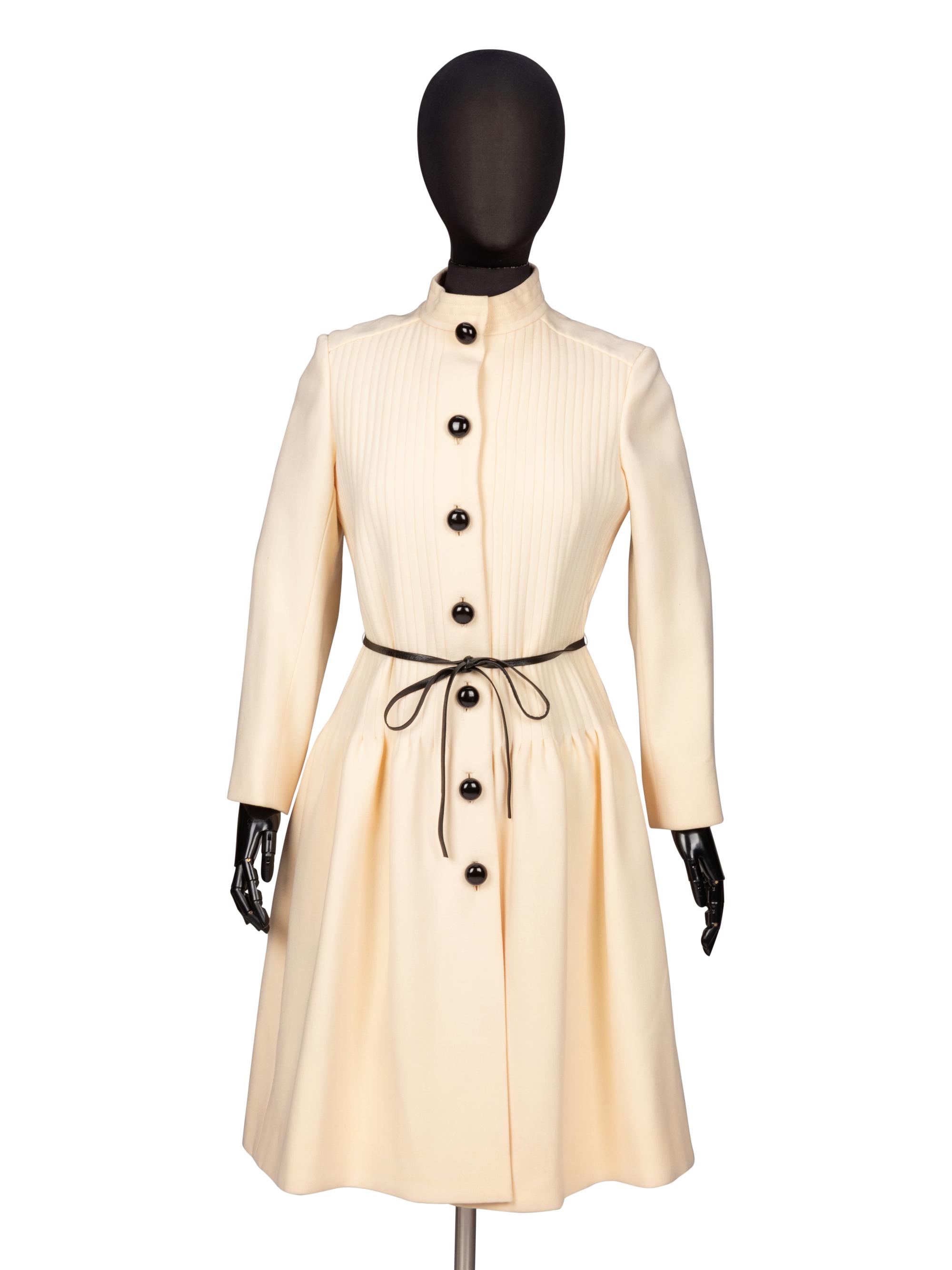 PIERRE CARDIN, CREAM WOOL COAT DRESS