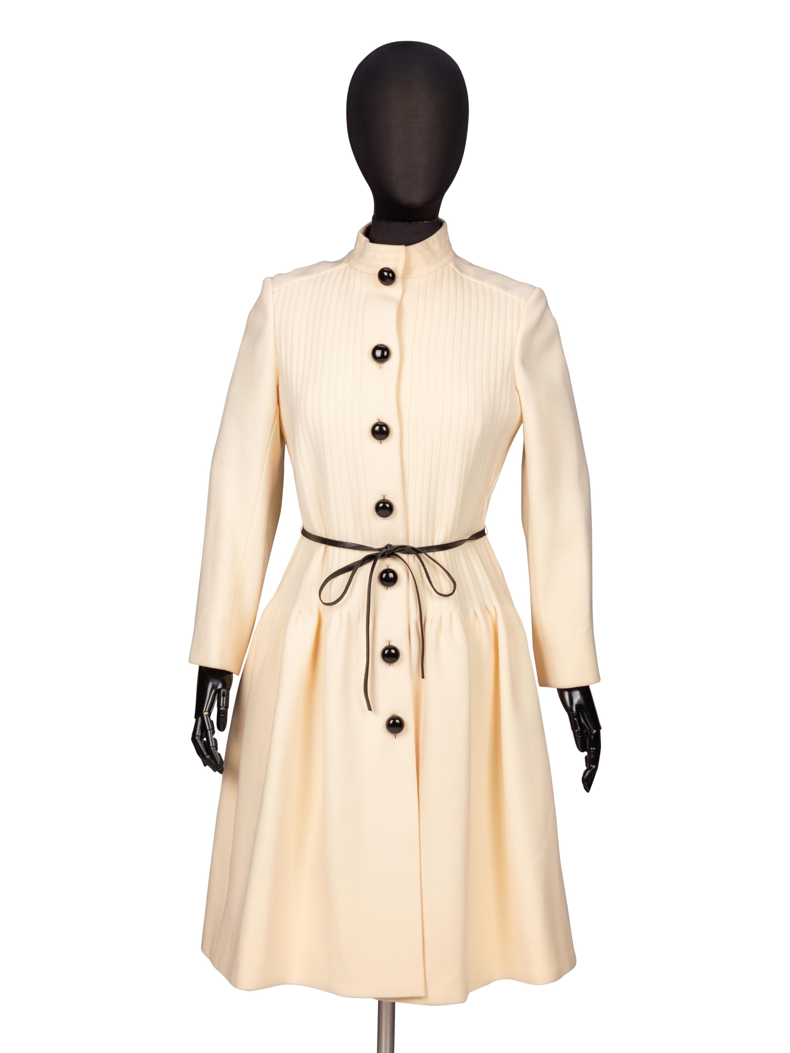 PIERRE CARDIN, CREAM WOOL COAT DRESS