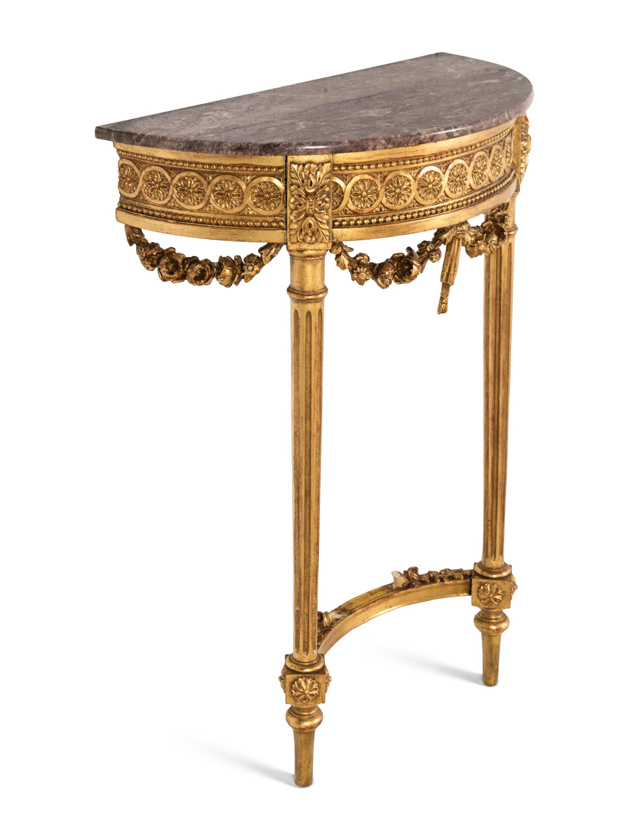 A Louis XVI Style Giltwood Marble-Top Console Table