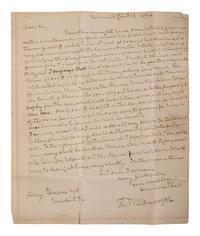 RANDOLPH, Thomas Mann (1768-1828), Virginia Governor and Thomas Jefferson's son-in-law. Autograph letter signed ("Th. M. Randolph"), discussing financial matters and enslaved persons. Richmond, Virginia. 12 January 1824.