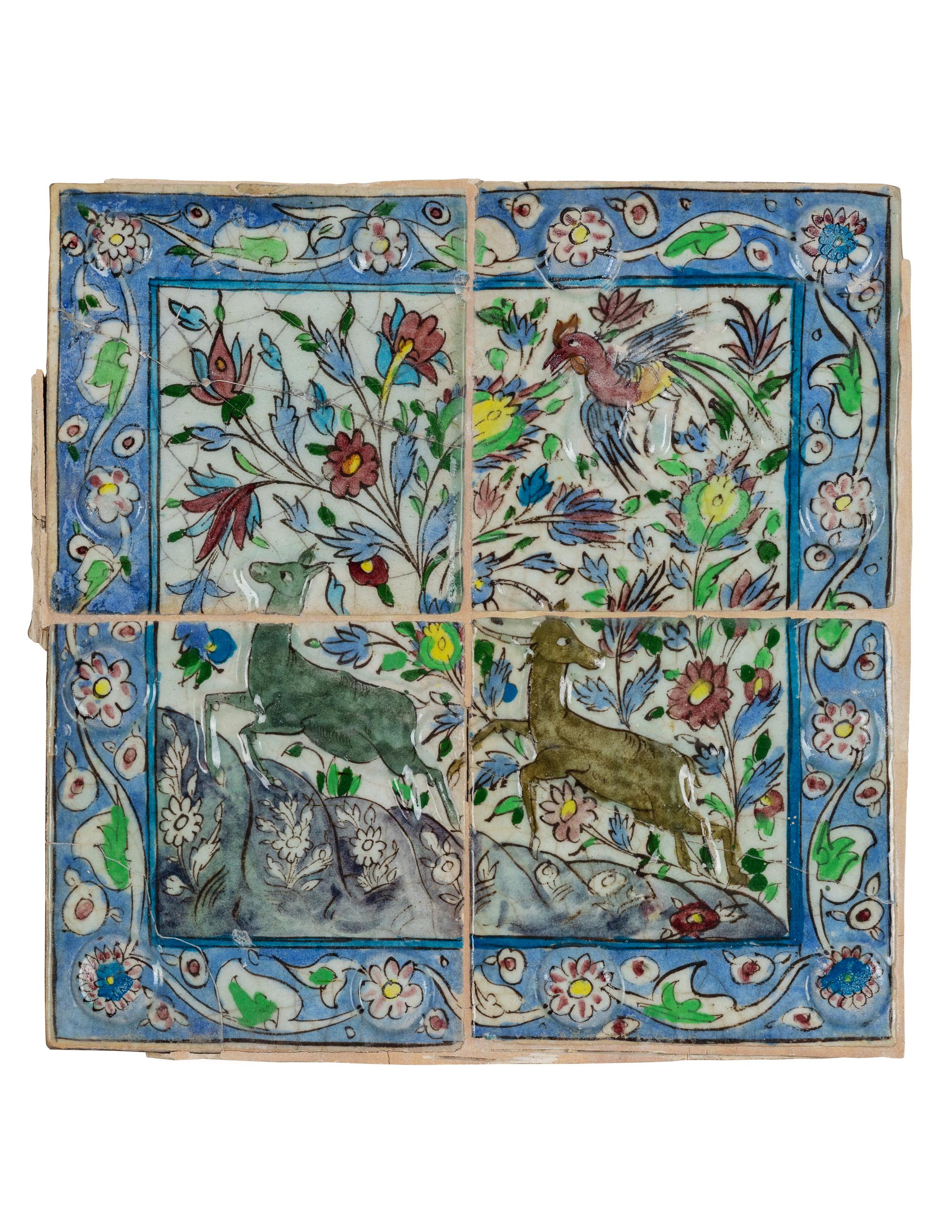 A Qajar Pottery Tile Panel