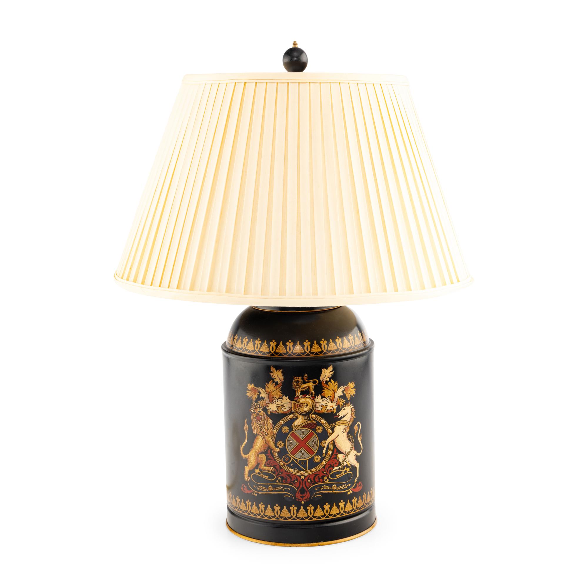 A Painted Tole Canister Mounted as a Lamp