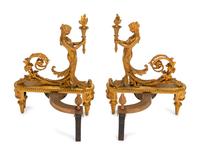 A Pair of Louis XVI Style Gilt Bronze Chenets