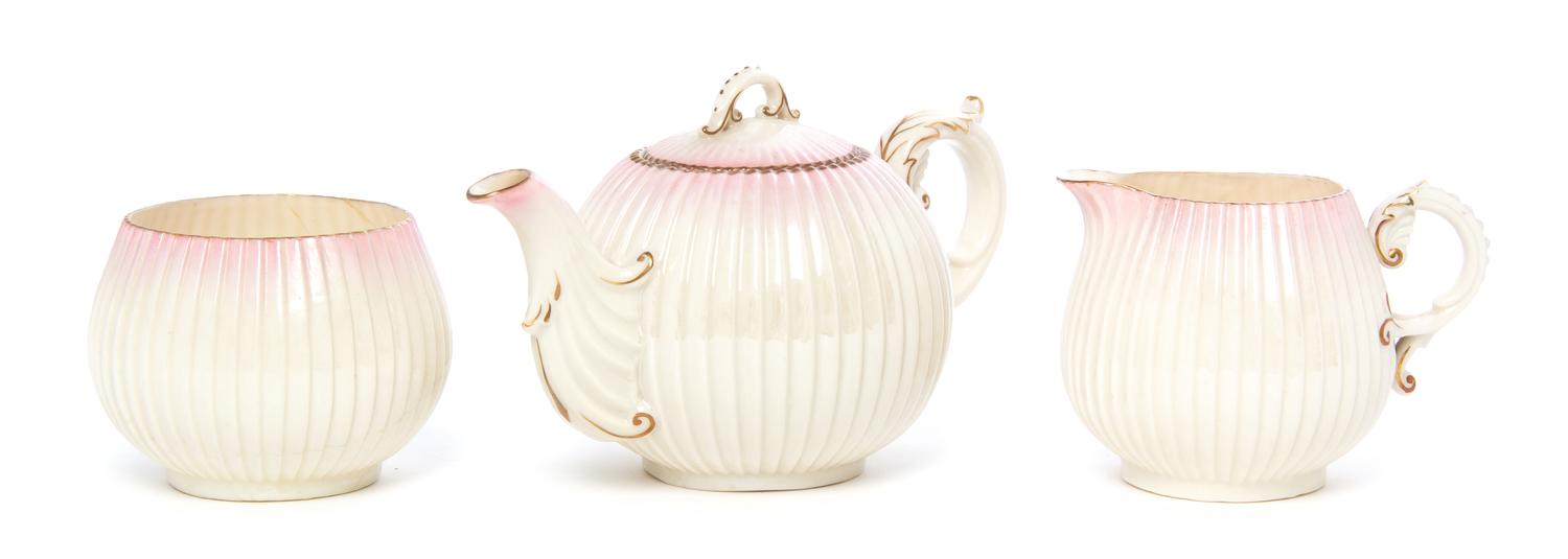 A Belleek Porcelain Tea Set, 1891-1926, Height of first 4 1/2 inches. — 1891-1926,