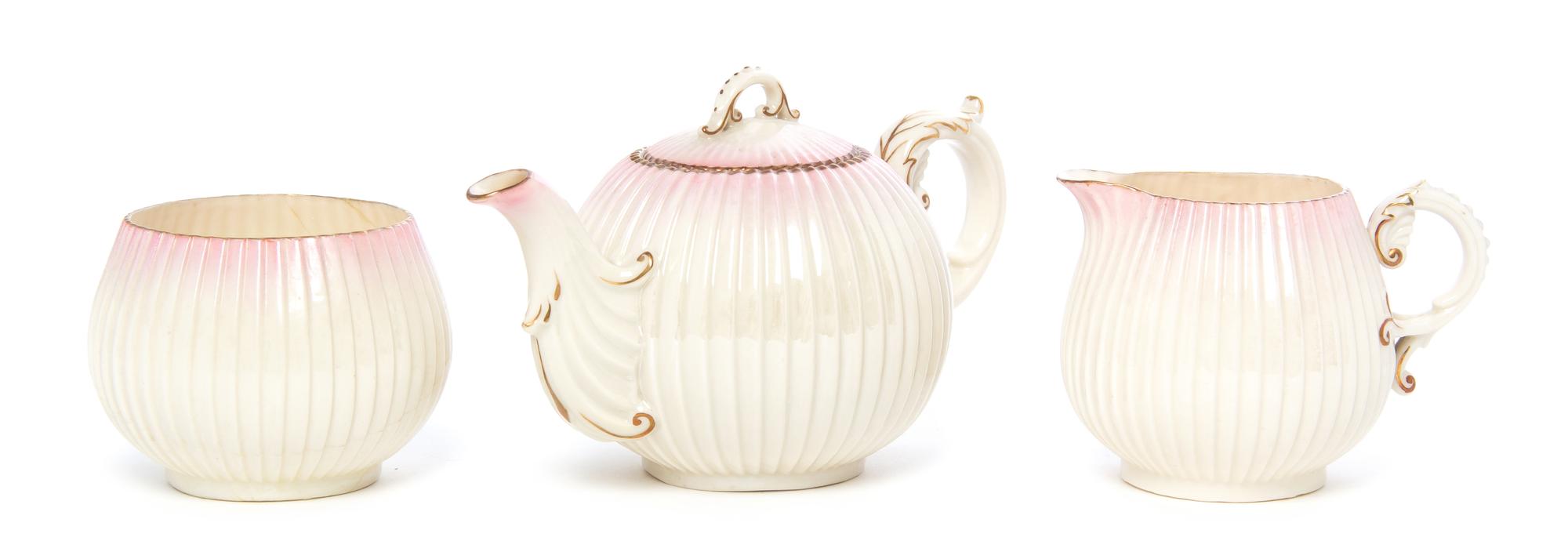 A Belleek Porcelain Tea Set, 1891-1926, Height of first 4 1/2 inches. — 1891-1926,