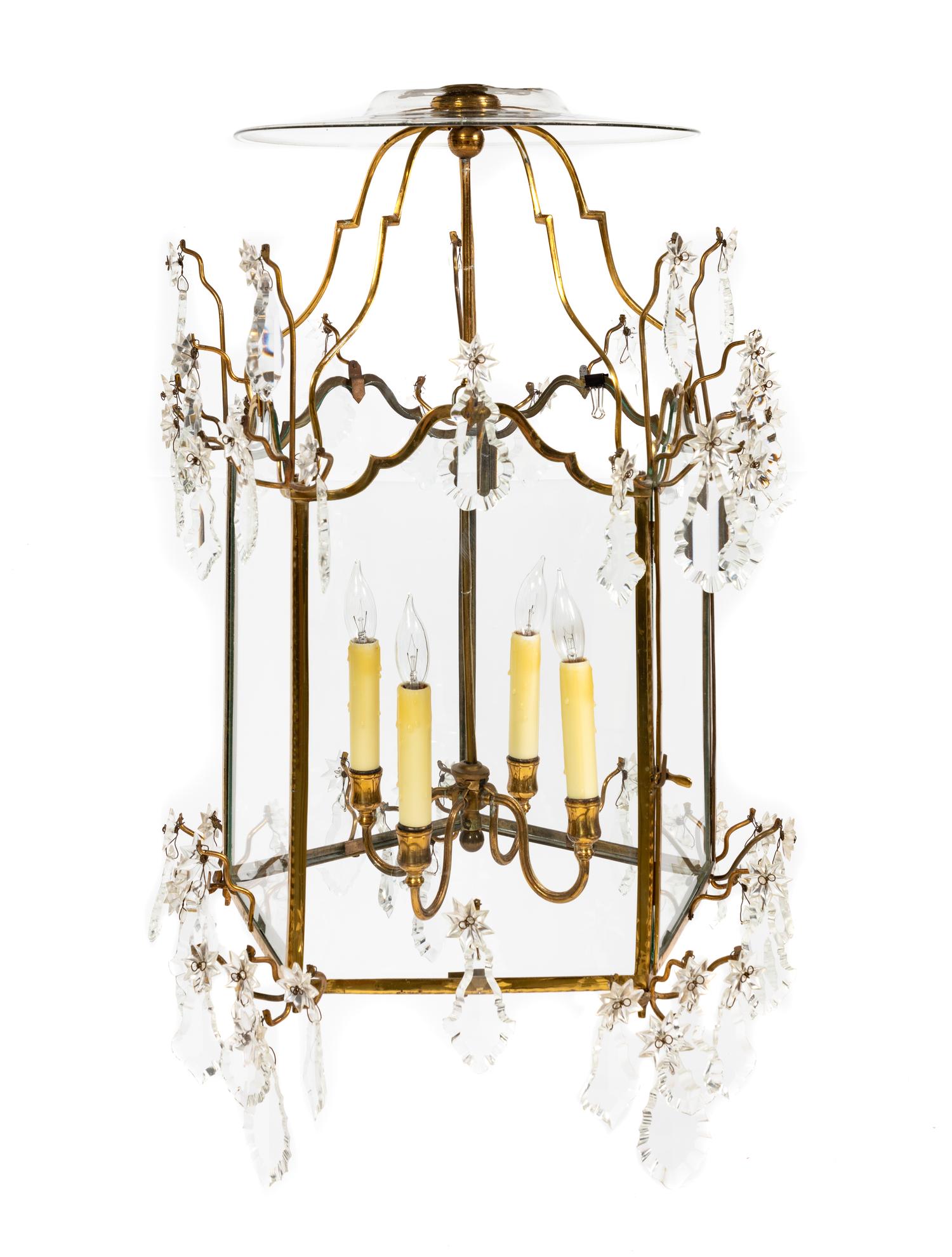 A Large Brass and Glass Four-Light Lantern