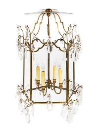A Large Brass and Glass Four-Light Lantern