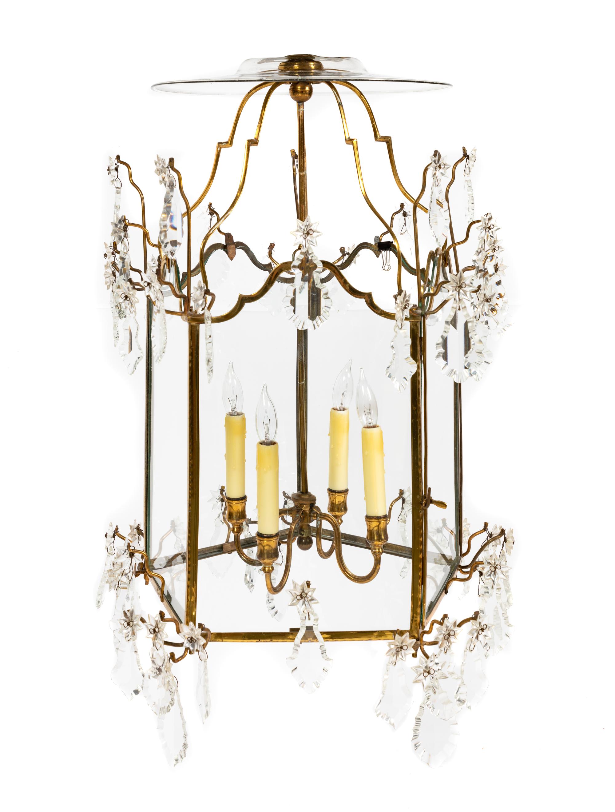 A Large Brass and Glass Four-Light Lantern