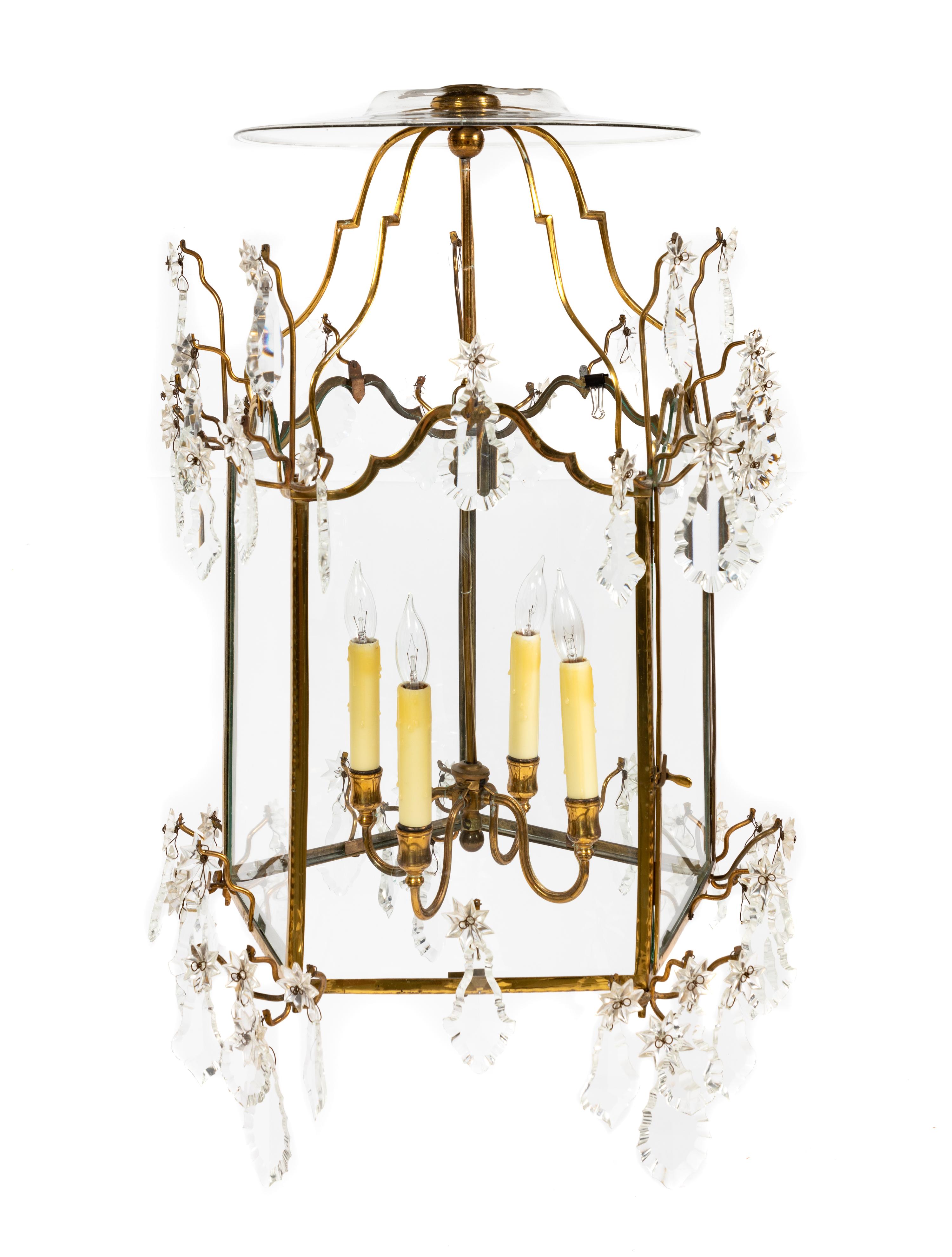 A Large Brass and Glass Four-Light Lantern