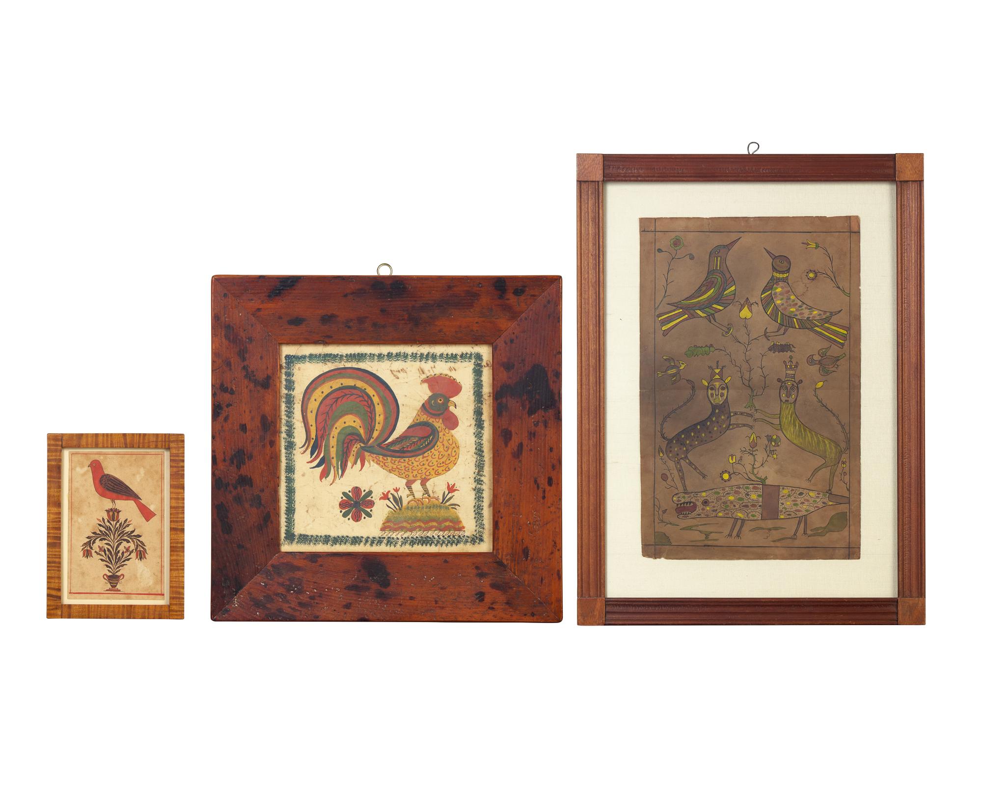 A Group of Three Fraktur Drawings