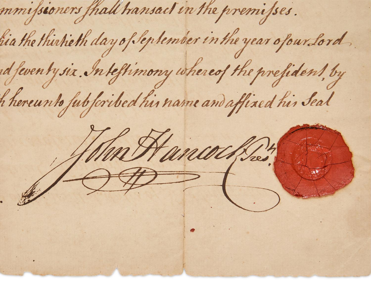 [American Revolution] Hancock, John. Manuscript Document, signed