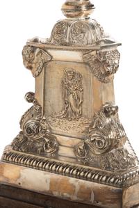 A Pair of Monumental Silvered Metal Altar Sticks