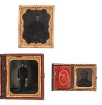 [CIVIL WAR]. 5 sixth plate cased images of soldiers incl. one possibly European, plus.
