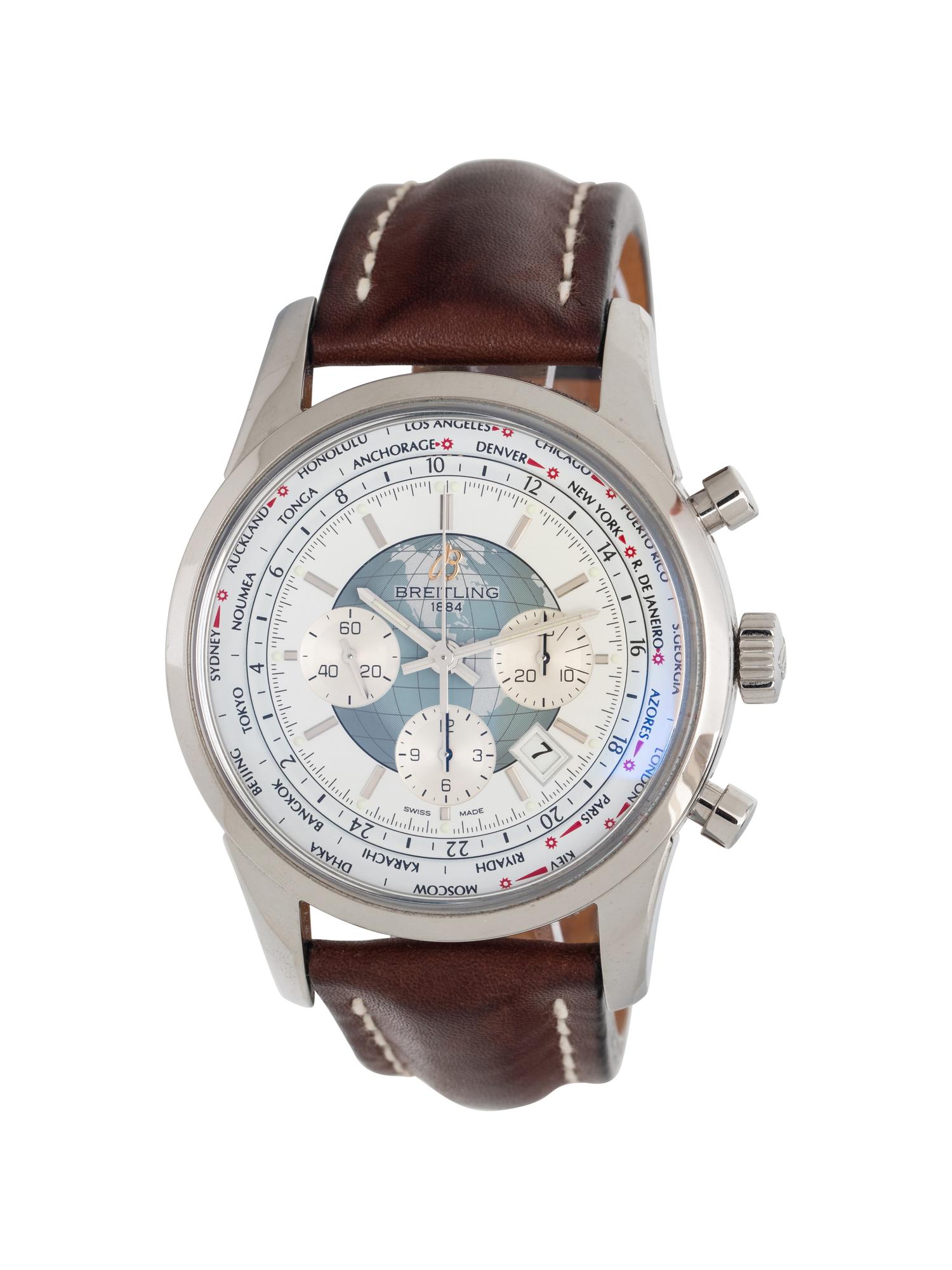 BREITLING, REF. AB0510 STAINLESS STEEL 'TRANSOCEAN CHRONOGRAPH UNITIME' WATCH, BOX & PAPERS