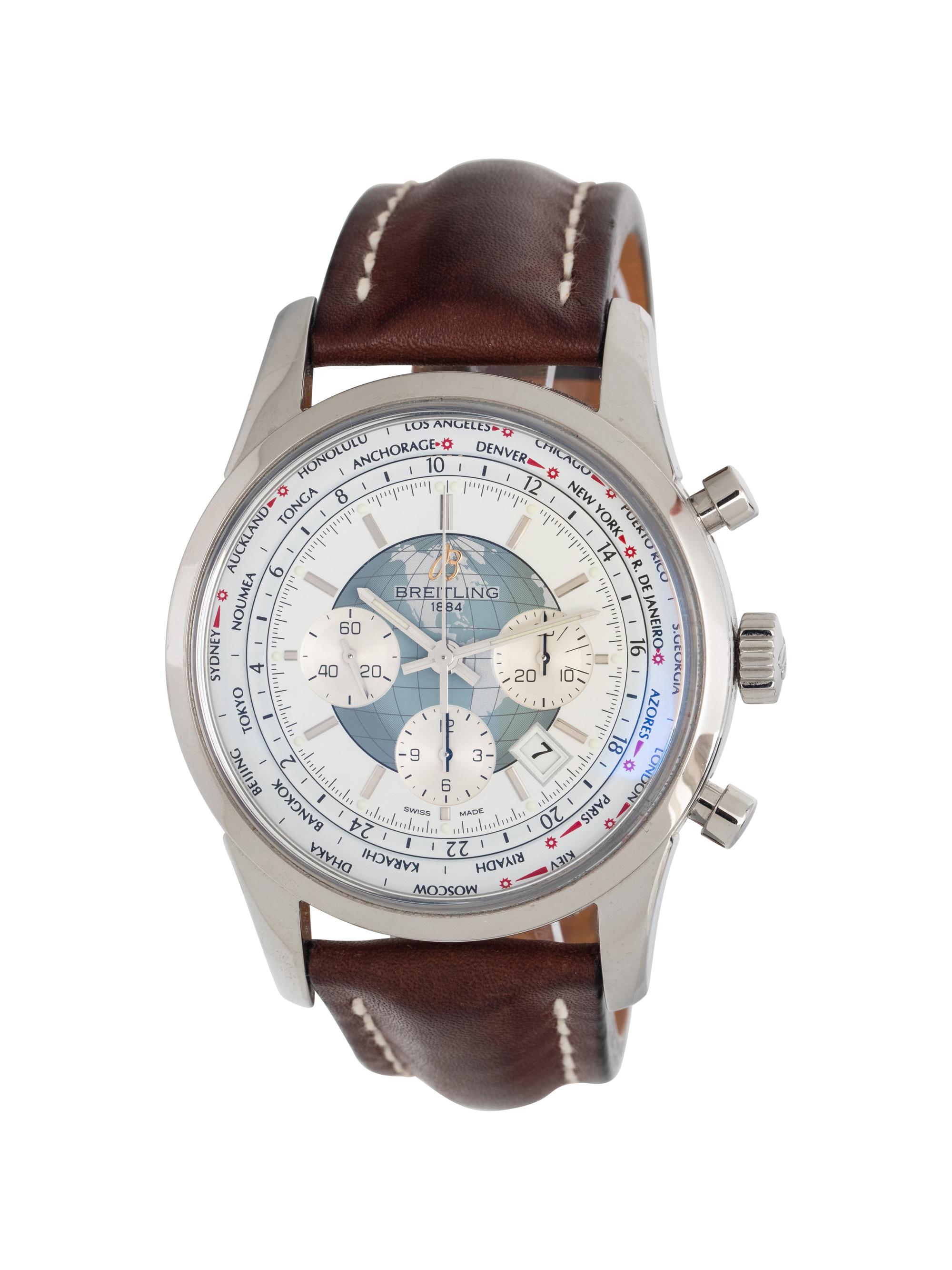 BREITLING, REF. AB0510 STAINLESS STEEL 'TRANSOCEAN CHRONOGRAPH UNITIME' WATCH, BOX & PAPERS
