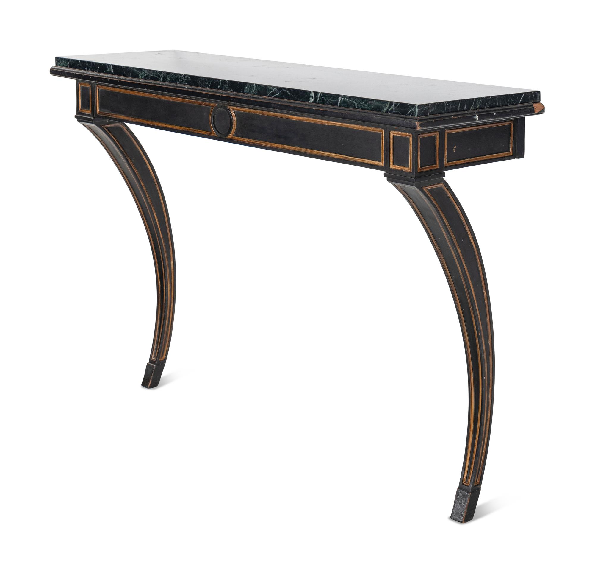 A Black-Painted and Parcel-Gilt Marble-Top Pier Table