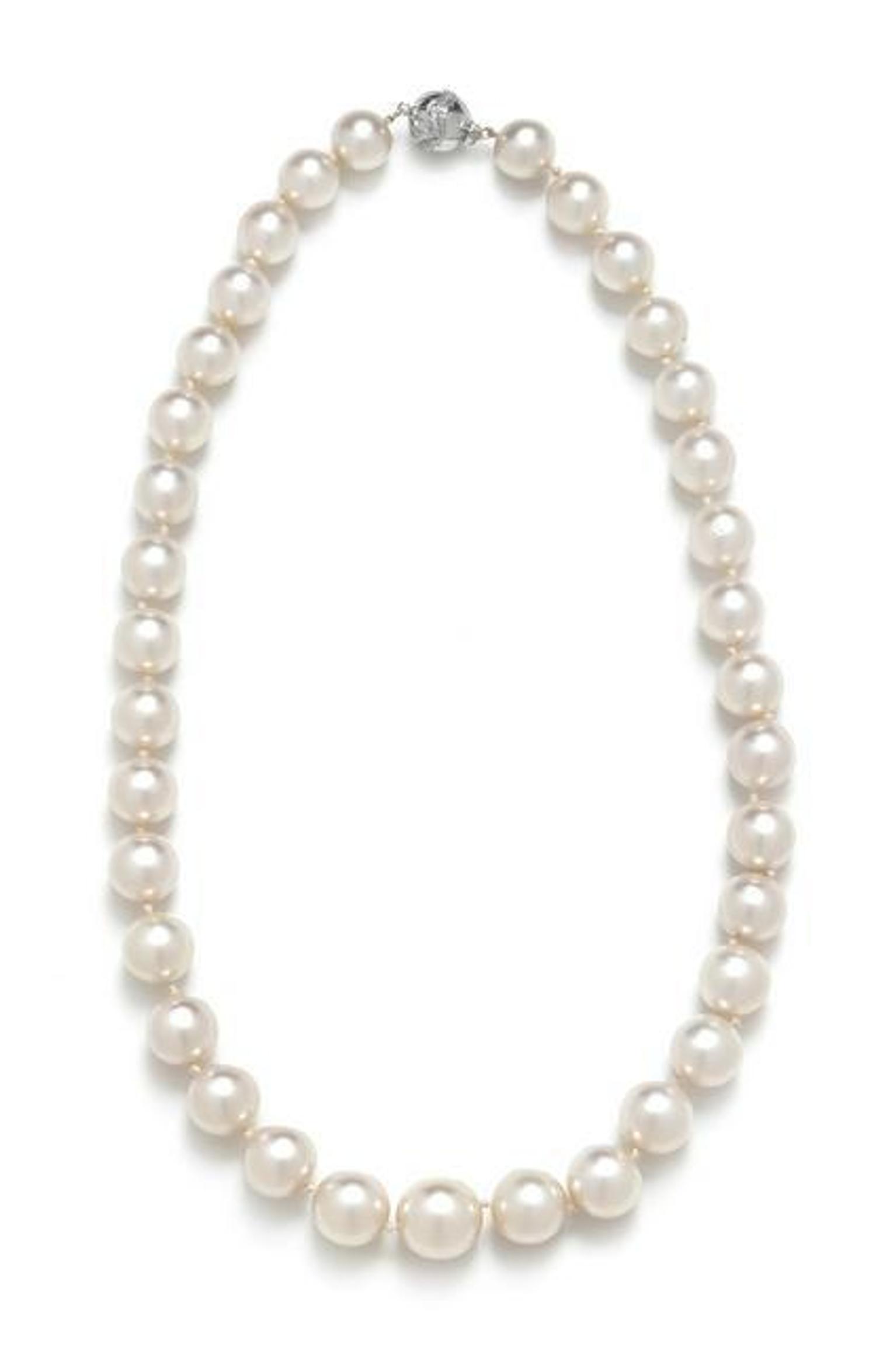 A 14 Karat White Gold, Diamond and Cultured South Sea Pearl Necklace,