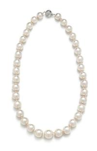 A 14 Karat White Gold, Diamond and Cultured South Sea Pearl Necklace,