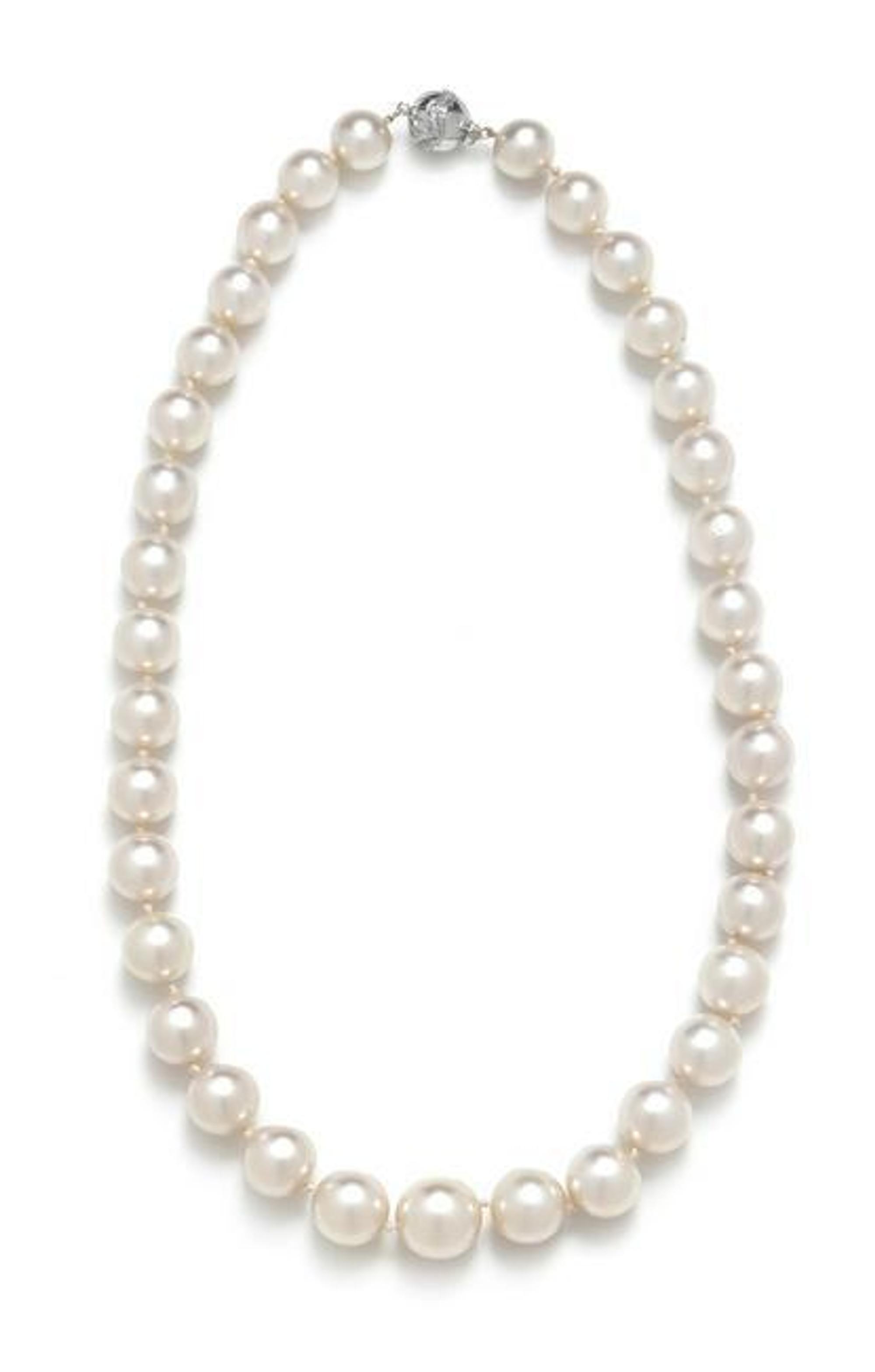A 14 Karat White Gold, Diamond and Cultured South Sea Pearl Necklace,