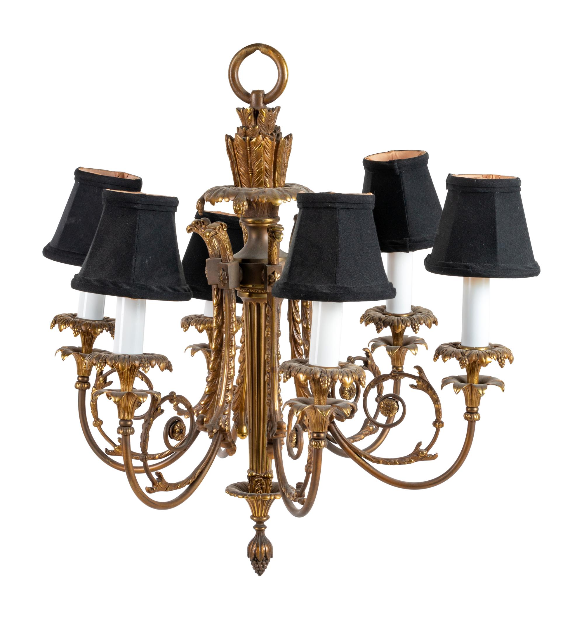 A Neoclassical Style Gilt Metal Six-Light Chandelier