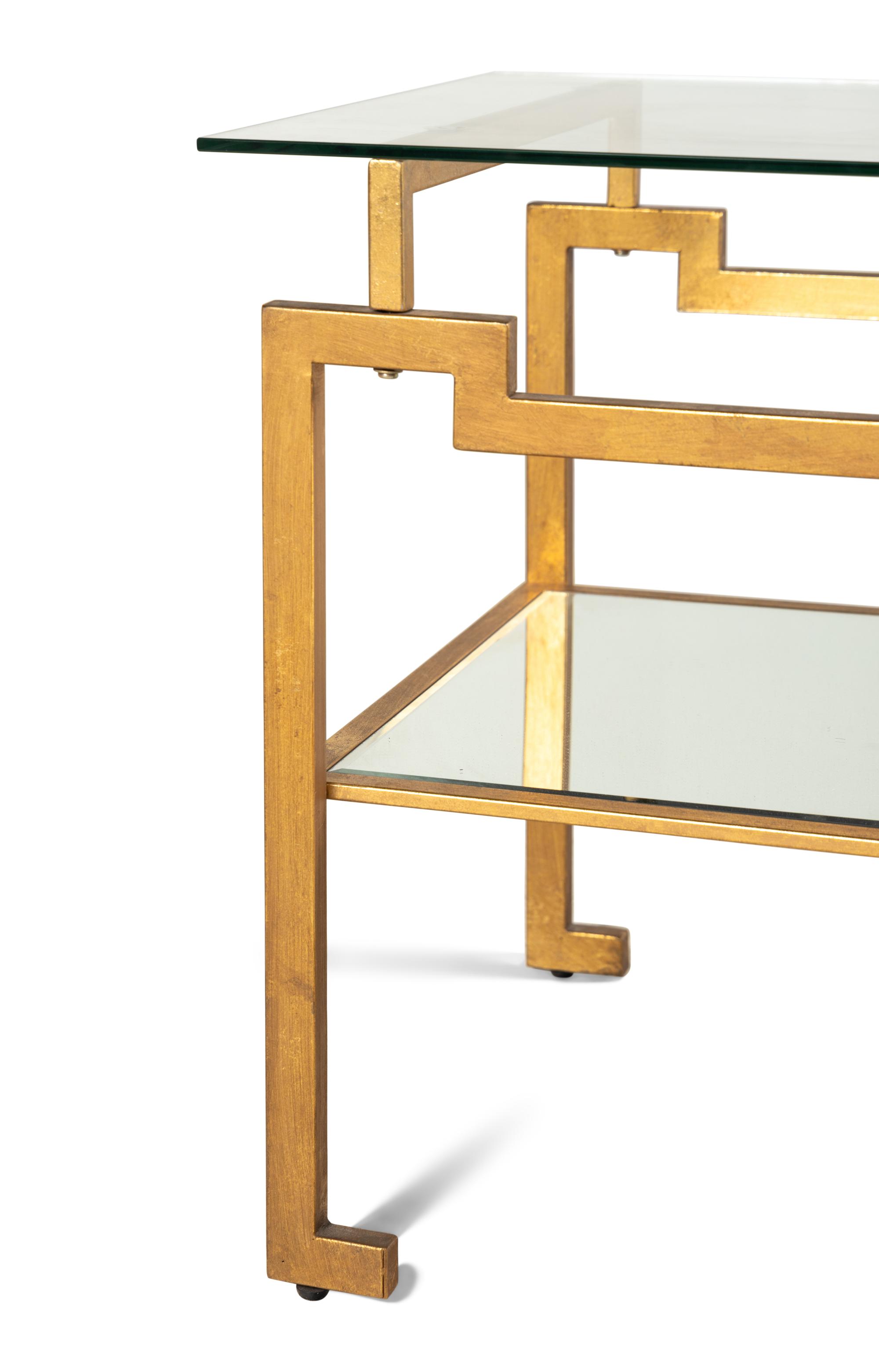 A Pair of Gilt and Mirrored Glass-Top Side Tables