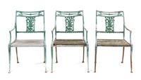 Three Wrought Iron Garden Seats, Height 34 1/8 inches.