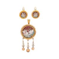 ETRUSCAN REVIVAL, YELLOW GOLD AND MICROMOSAIC SET