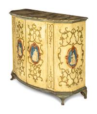 An Italian Rococo Paint Decorated Faux Marble-Top Console Cabinet
