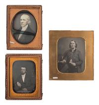 [EARLY PHOTOGRAPHY]. 9 daguerreotypes featuring men with haughty expressions.