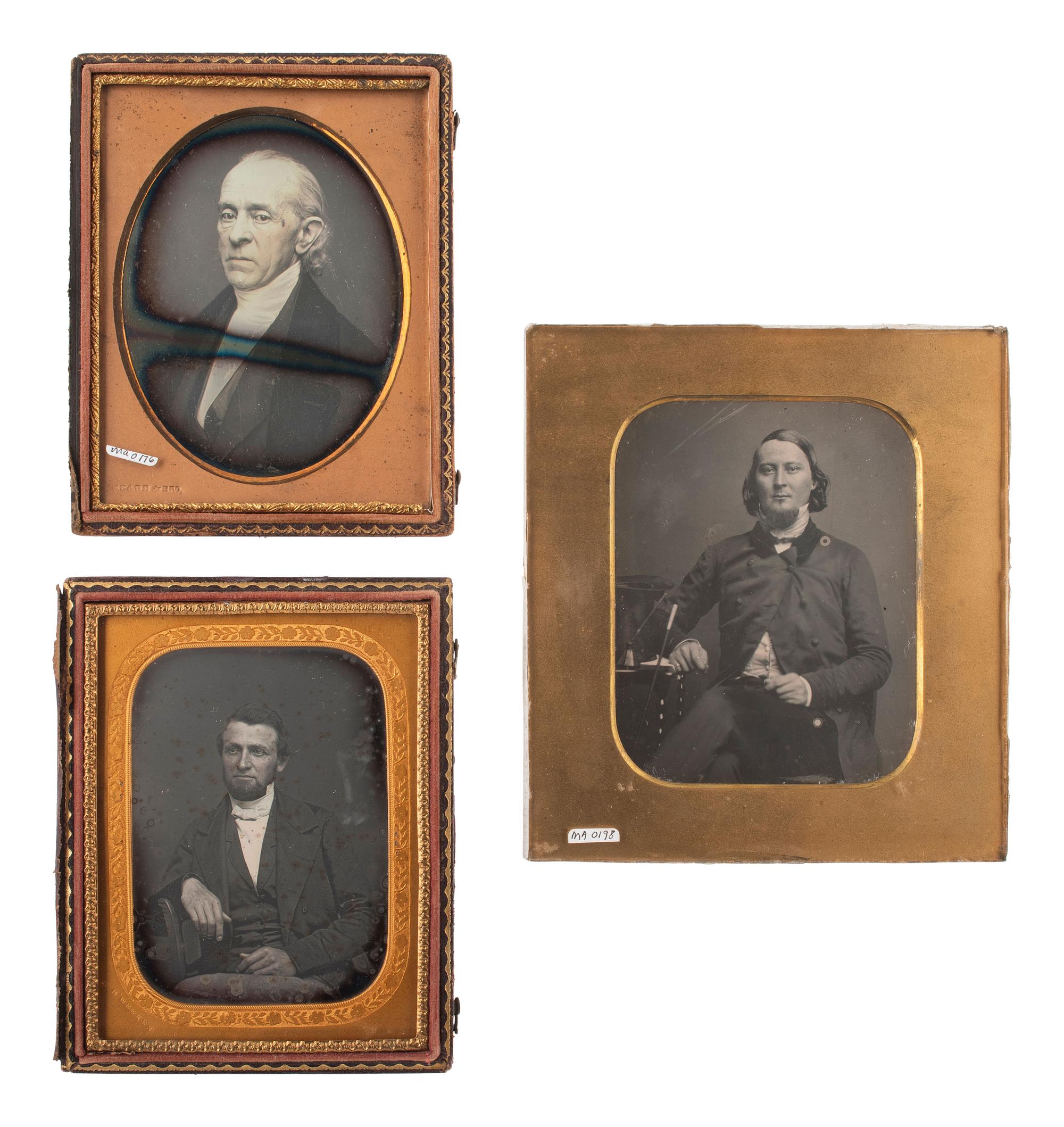 [EARLY PHOTOGRAPHY]. 9 daguerreotypes featuring men with haughty expressions.