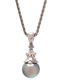 MIKIMOTO, CULTURED TAHITIAN PEARL AND DIAMOND PENDANT