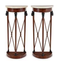 A Pair of Italian Neoclassical Part-Ebonized Walnut Demilune Tables