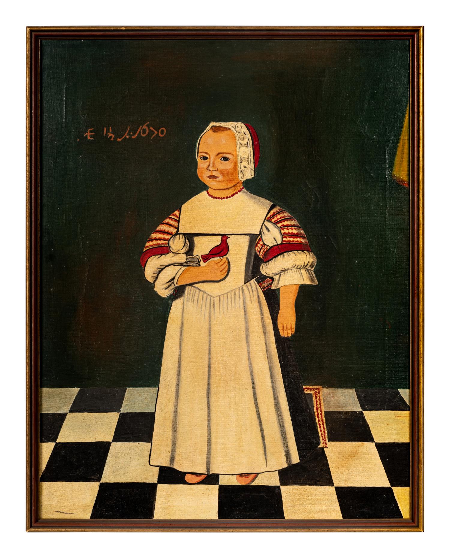 An American Folk Painting of a Child After Freake-Gibbs