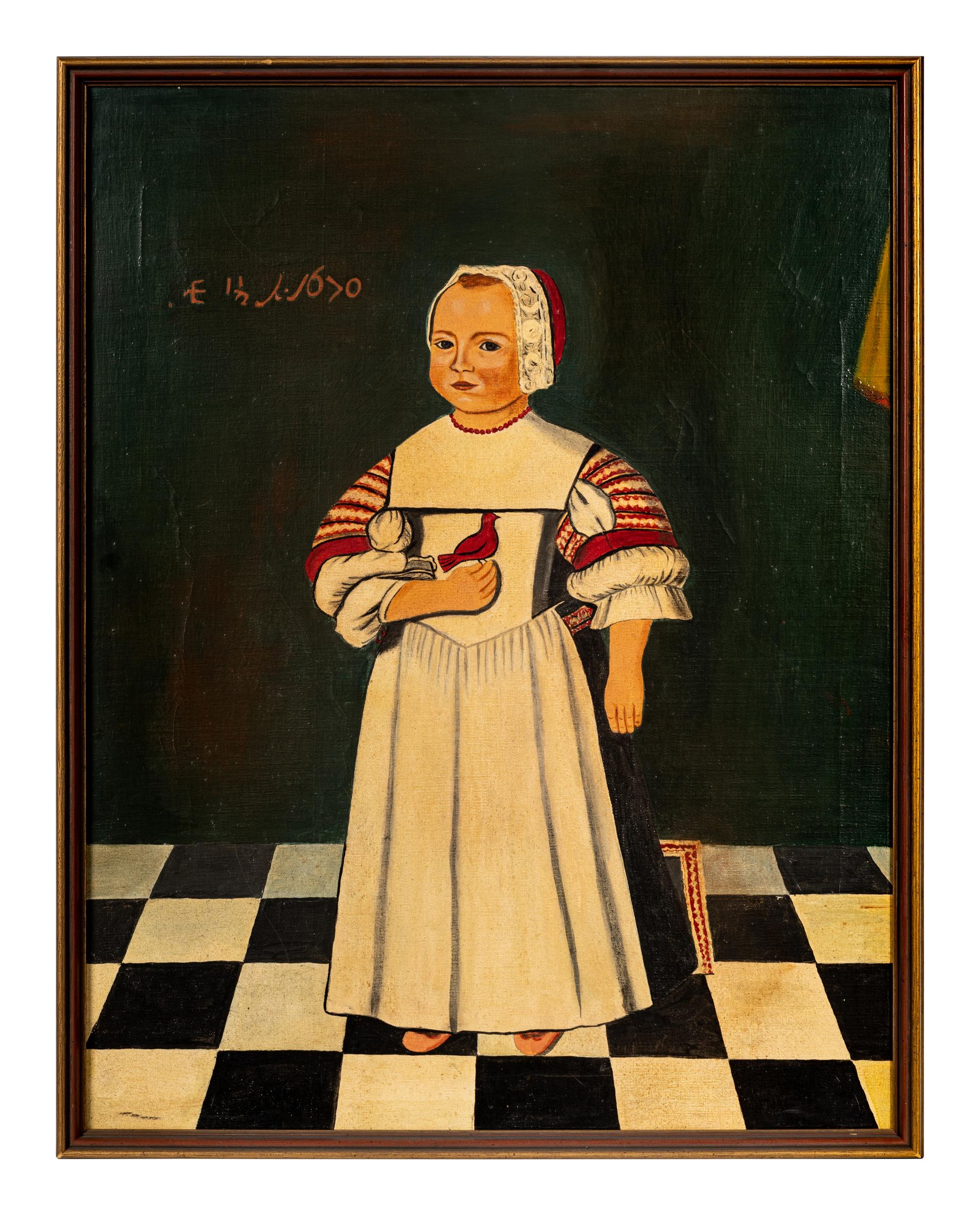 An American Folk Painting of a Child After Freake-Gibbs