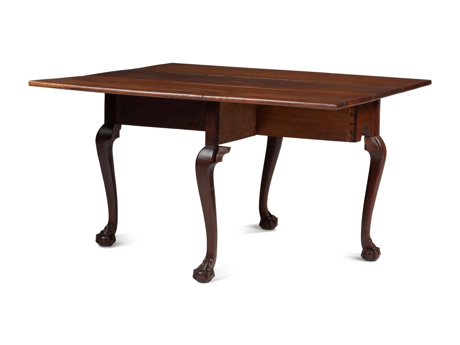 A Very Rare Pair of Chippendale Carved Walnut Claw-and-Ball Foot Drop-Leaf Dining Tables, 18th Century