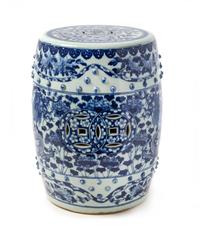 A Blue and White Porcelain Garden Seat Height 18 inches.