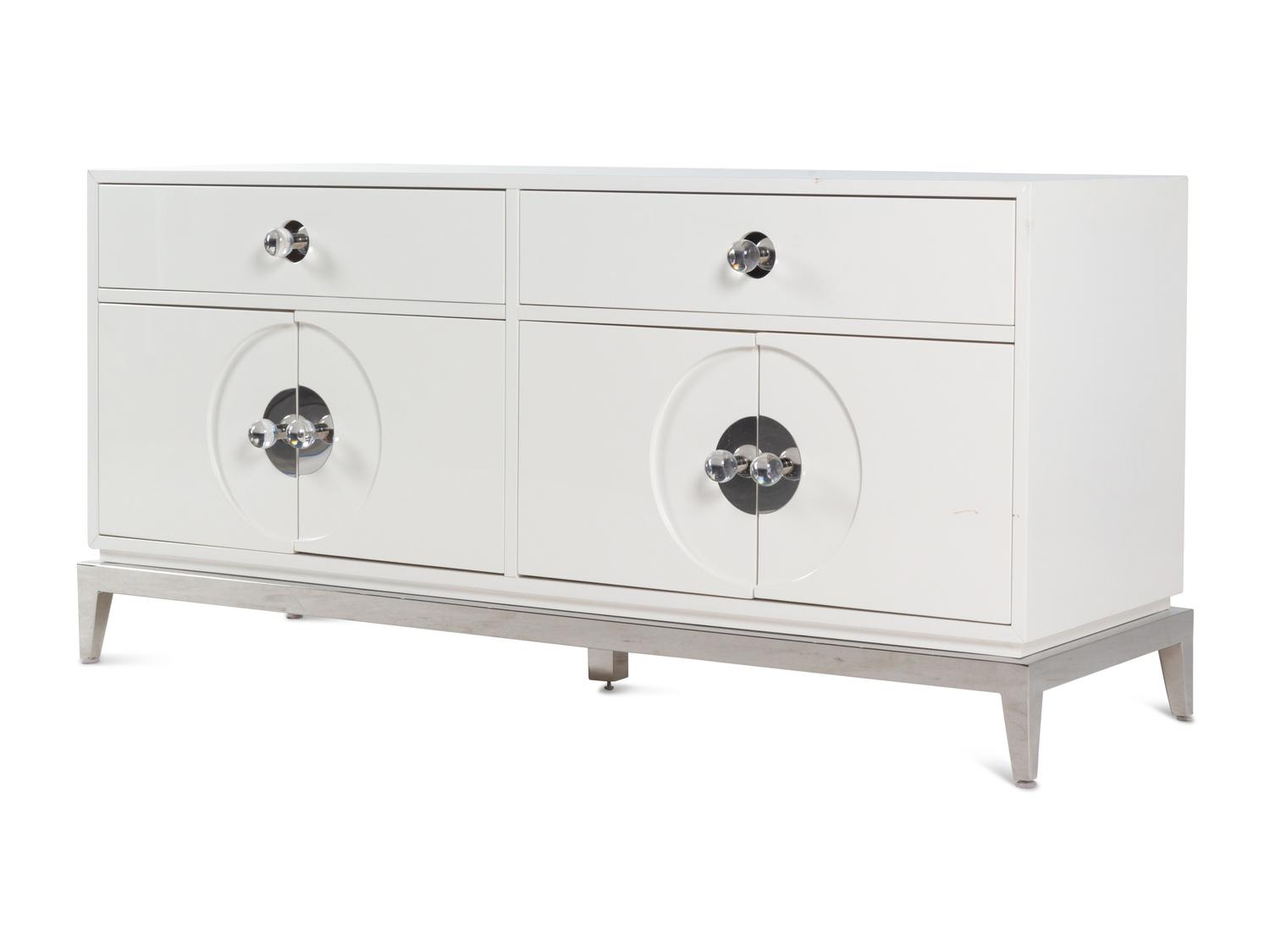 A Contemporary White Lacquer-Finished Console Cabinet Retailed by Jonathan Adler