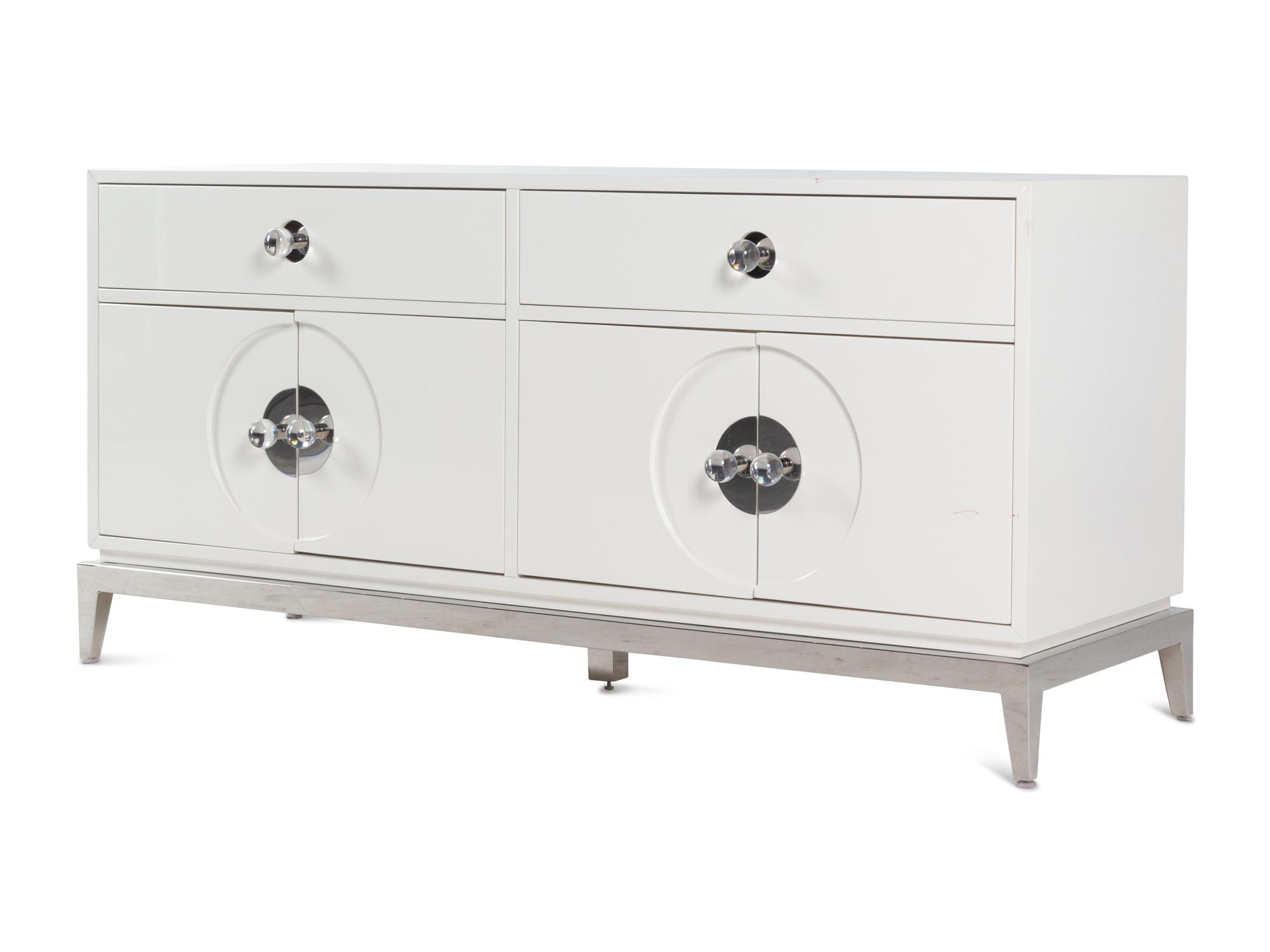 A Contemporary White Lacquer-Finished Console Cabinet Retailed by Jonathan Adler