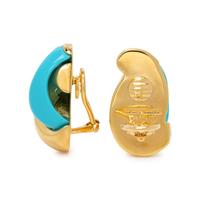 SEAMAN SCHEPPS, YELLOW GOLD AND TURQUOISE EARCLIPS