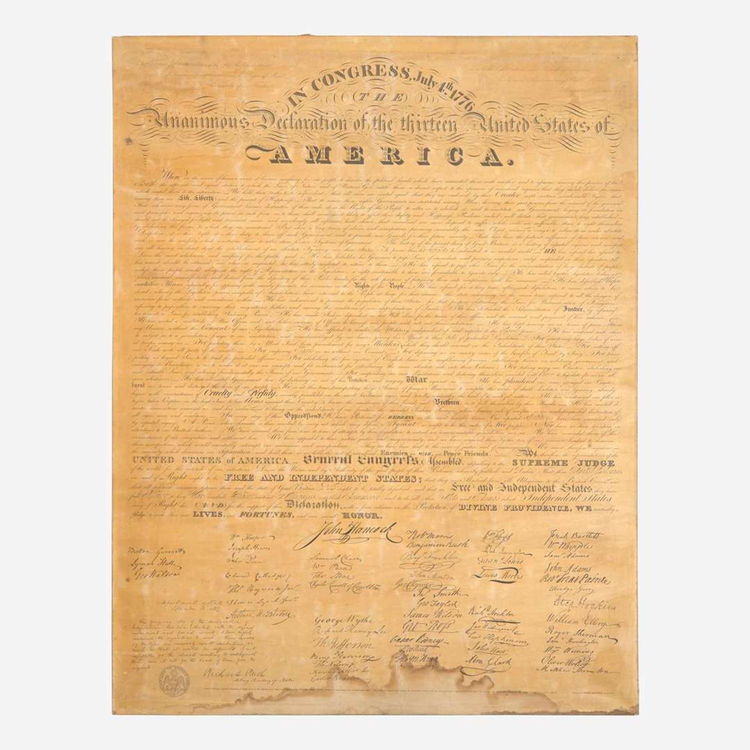 [Declaration of Independence] Tyler, Benjamin Owen In Congress, July 4th. 1776 The Unanimous Declaration of the thirteen United States of America.