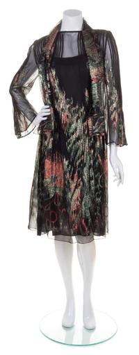 A Pauline Trigere Black Silk and Metallic Dress,