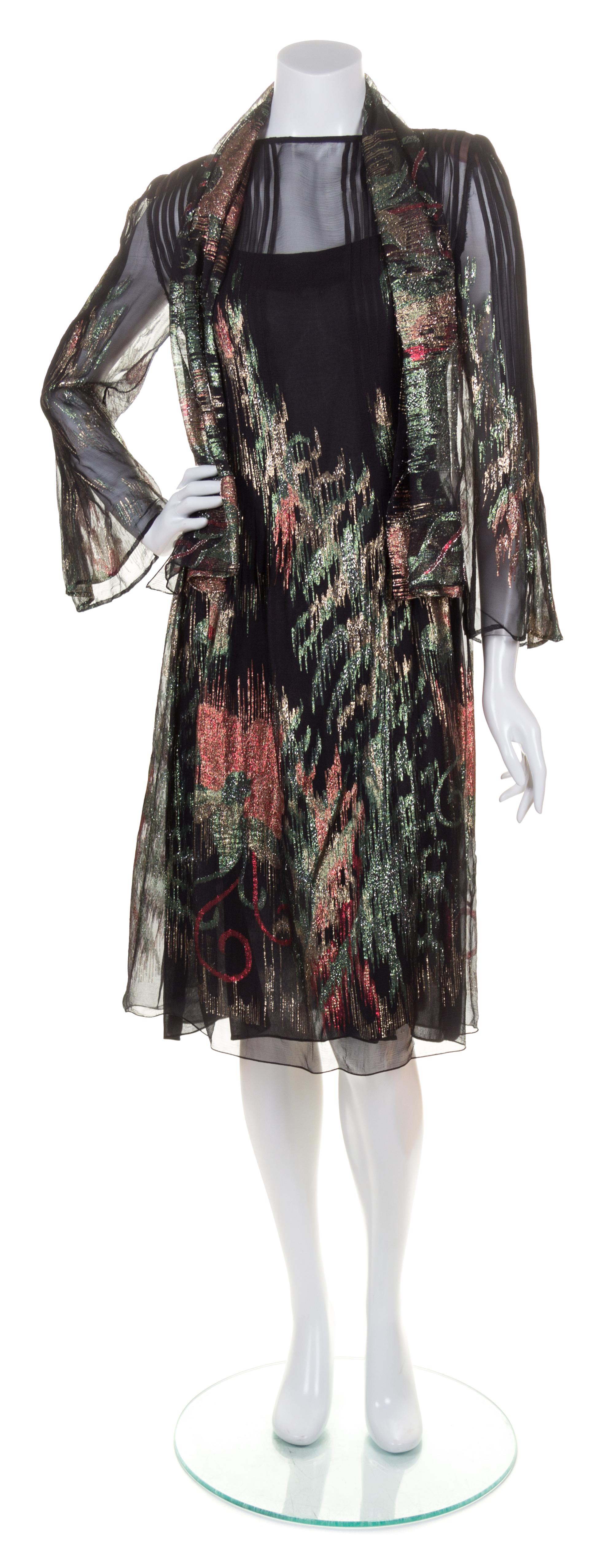 A Pauline Trigere Black Silk and Metallic Dress,