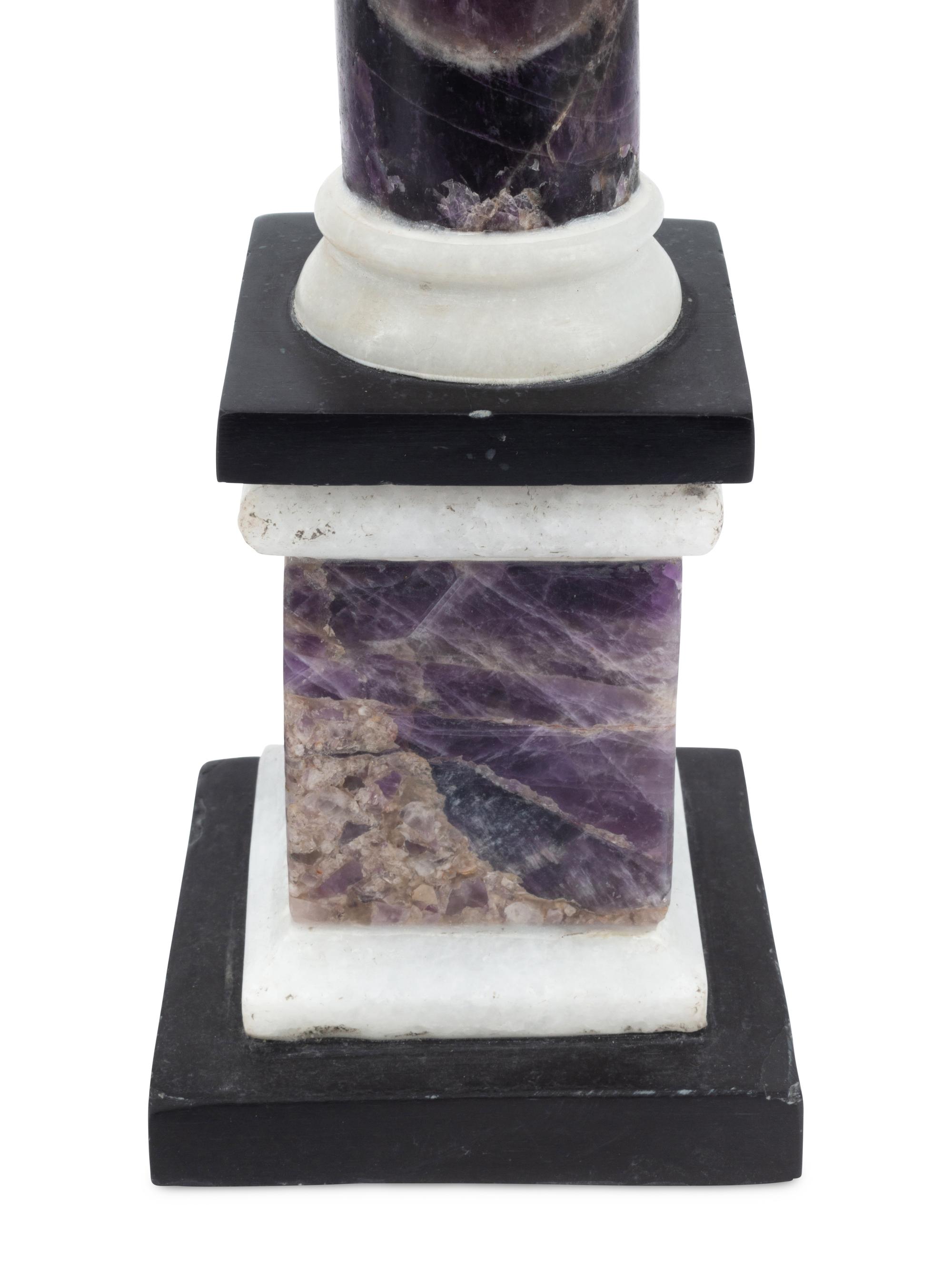 A Pair of Semiprecious Stone and Marble Column Ornaments