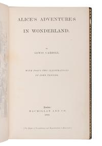 DODGSON, Charles Lutwidge (“Lewis Carroll”) (1832-1898). Alice’s Adventures in Wonderland . London: Macmillan and Co., 1866 [1865].