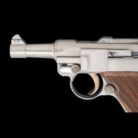 *Bright Finished John Martz Custom Baby Luger 9mm with Matching Stand