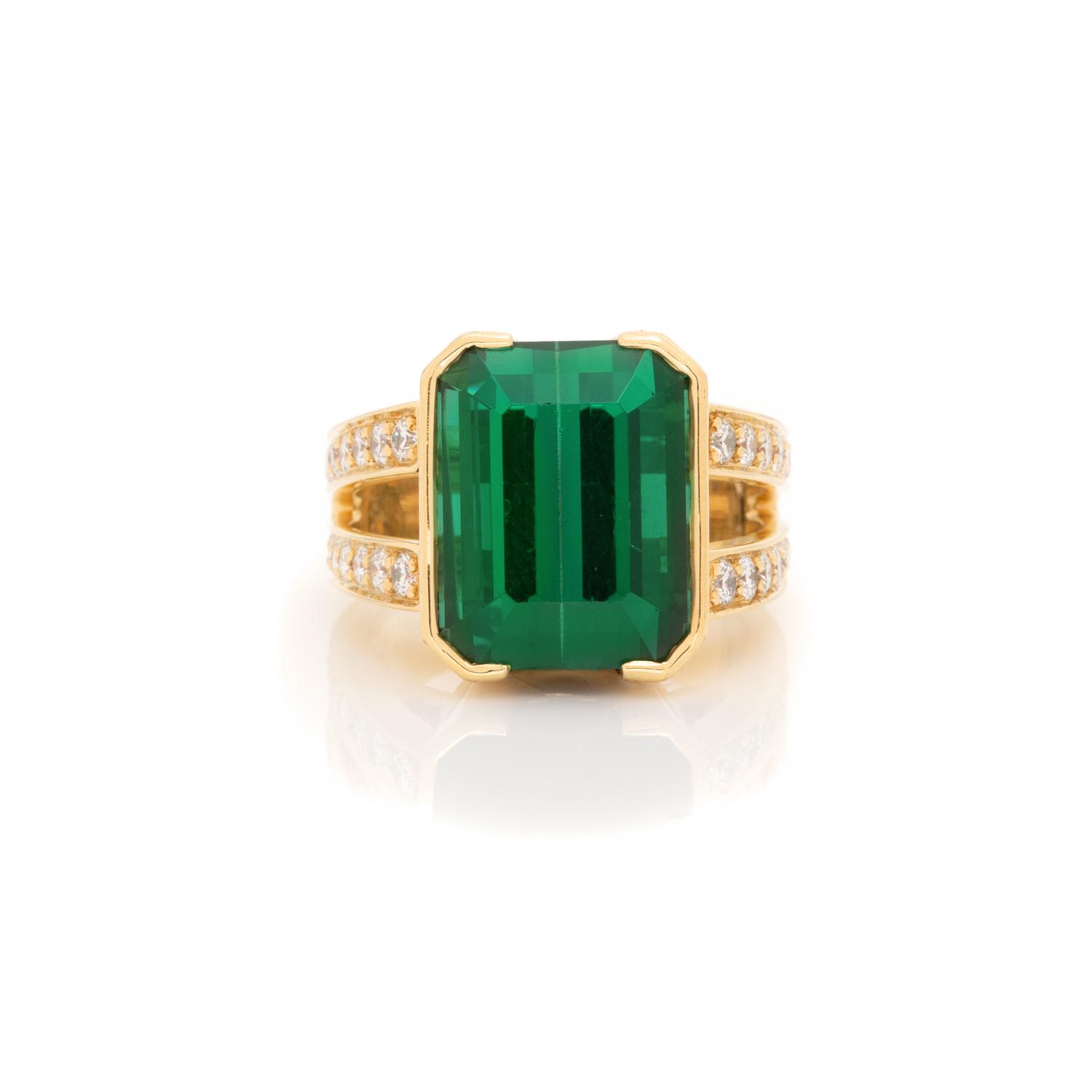 GREEN TOURMALINE AND DIAMOND RING