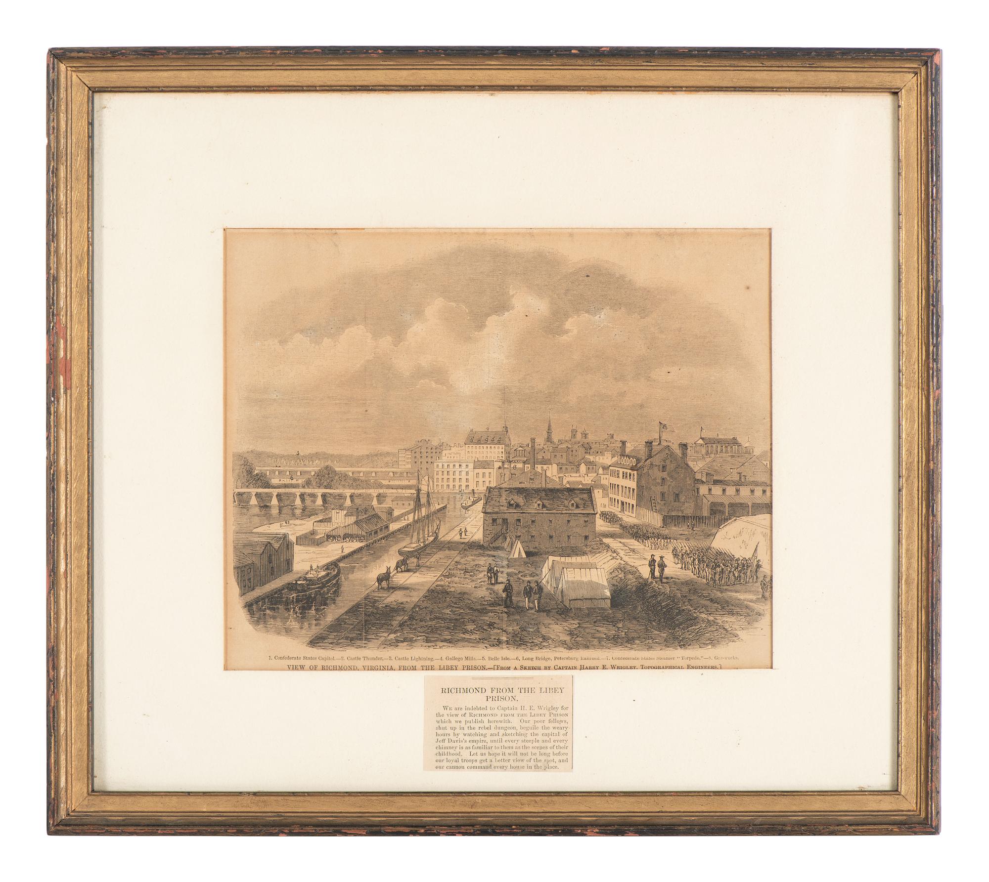 [CIVIL WAR]. 8 framed prints related to Libby Prison, Andersonville, and the trial of Henry Wirz.