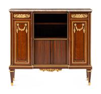 A Louis XVI Style Gilt Bronze Mounted Mahogany Marble-Top Cabinet